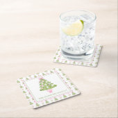 Wasserfarbe Pink Mahjong Weihnachtsbaum Party Rechteckiger Pappuntersetzer (Vor Ort)