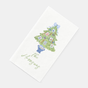 Wasserfarbe Pink Mahjong Weihnachtsbaum Party Serviette