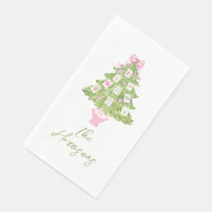Wasserfarbe Pink Mahjong Weihnachtsbaum Party Serviette