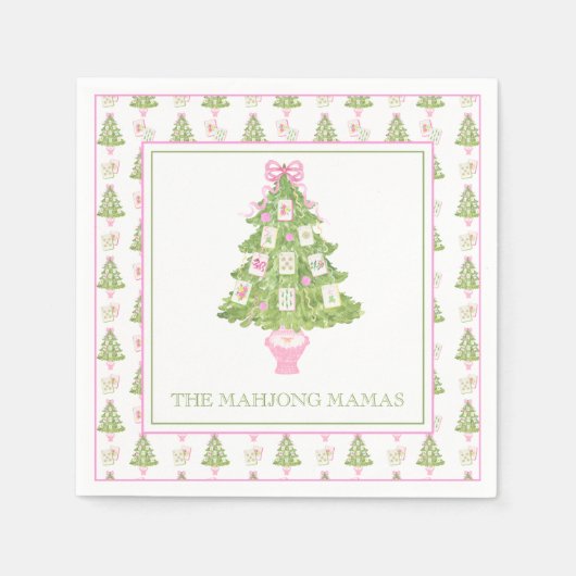 Wasserfarbe Pink Mahjong Weihnachtsbaum Party Serviette (Vorderseite)