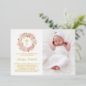 Wasserfarbe Pink Peony Wreath Foto Christening Folieneinladung (Stehend vorne)
