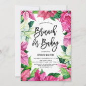 Wasserfarbe Pink Poinsettias Babydusche Brunch Einladung (Vorderseite)