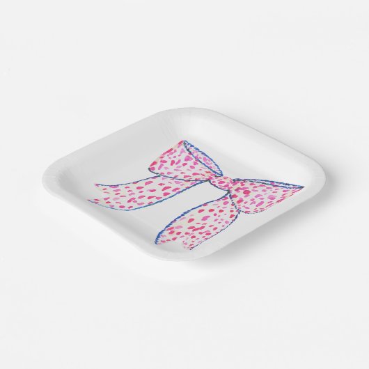 Wasserfarbe Pink Polka Dot Bow Pappteller (Gewinkelt)