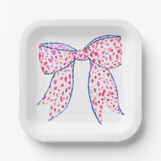 Wasserfarbe Pink Polka Dot Bow Pappteller (Vorderseite)