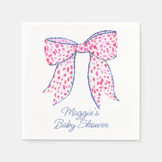 Wasserfarbe Pink Polka Dot Bow Serviette (Vorderseite)