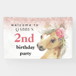 Wasserfarbe Pink-Pony-Party zum 2. Geburtstag Banner
