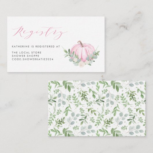 Wasserfarbe Pink Pumpkin Fall Kinderdusche Registr Begleitkarte (Vorne/Hinten)