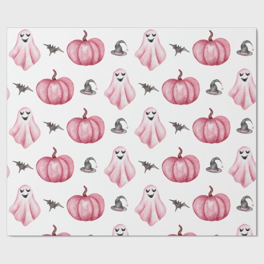 Wasserfarbe Pink Pumpkin Ghost Hexenhut Halloween Geschenkpapier (Flach)