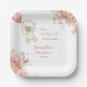 Wasserfarbe Pink Teddy Bear Girl Babydusche Pappteller