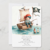 Wasserfarbe Pirate Geburtstag Einladung (Vorderseite)