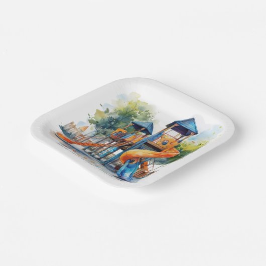 Wasserfarbe Playground Park Kinderparty Pappteller (Gewinkelt)