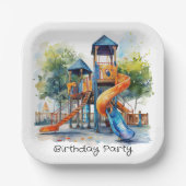 Wasserfarbe Playground Park Kinderparty Pappteller (Vorderseite)