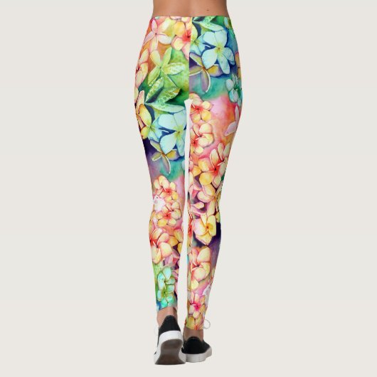 Wasserfarbe Plumeria Hawaii Leggings (Rückseite)