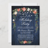 Wasserfarbe Poinsettia Blauer Holzleuchter Urlaub Einladung (Vorderseite)