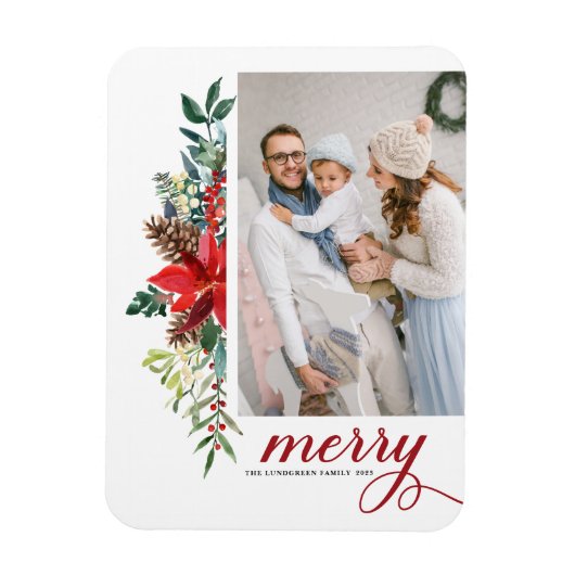 Wasserfarbe Poinsettia Botanische Frohe Weihnachte Magnet (Vertikal)