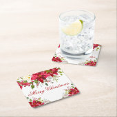 Wasserfarbe Poinsettia Floral Frohe Weihnachten Rechteckiger Pappuntersetzer (Vor Ort)