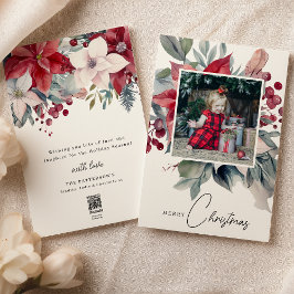 Wasserfarbe Poinsettia Frohe Weihnachtszeit Foto Feiertagskarte