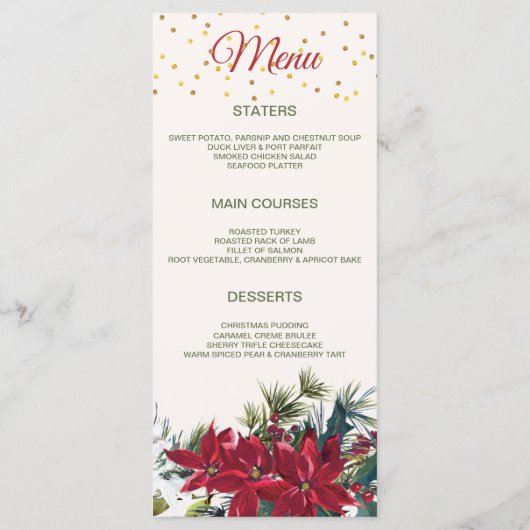 Wasserfarbe Poinsettia, heilig, Kiefer Weihnachten Menükarte (Rückseite)