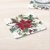 Wasserfarbe Poinsettia, heilig, Kiefer Weihnachten Rechteckiger Pappuntersetzer (angewinkelt)