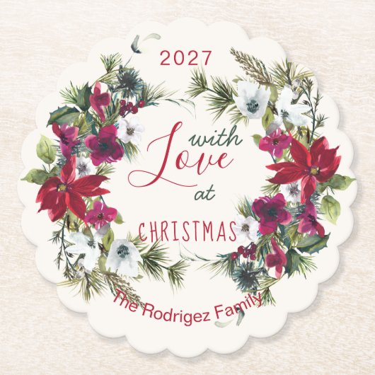 Wasserfarbe Poinsettia, heilig, Kiefer Weihnachten Untersetzer (Vorderseite)