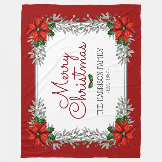 Wasserfarbe Poinsettia Personalisiert Frohe Weihna Fleecedecke (Vorderseite)