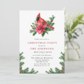 Wasserfarbe Poinsettia Roter Kardinal Weihnachtsfe Einladung (Stehend Vorderseite)