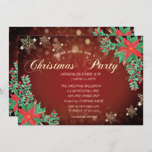 Wasserfarbe Poinsettia Schneeflocken Einladung