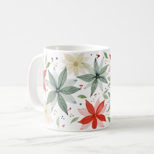 Wasserfarbe Poinsettia Urlaub Kaffeetasse (Vorderseite Links)