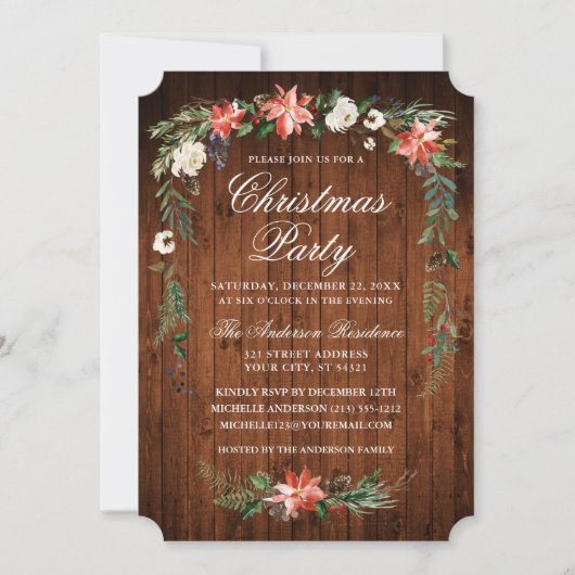 Wasserfarbe Poinsettia Weihnachtsgebäck Party Einladung (Vorderseite)
