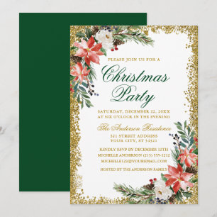 Wasserfarbe Poinsettia Weihnachtsgebäck Party Glit Einladung