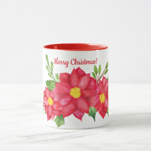 Wasserfarbe Poinsettia Weihnachtskaffee Tasse