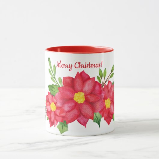 Wasserfarbe Poinsettia Weihnachtskaffee Tasse (Zentrum)