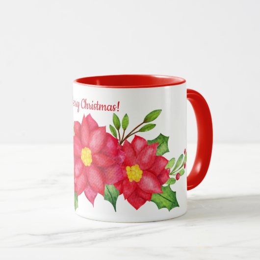 Wasserfarbe Poinsettia Weihnachtskaffee Tasse (VorderseiteRechts)