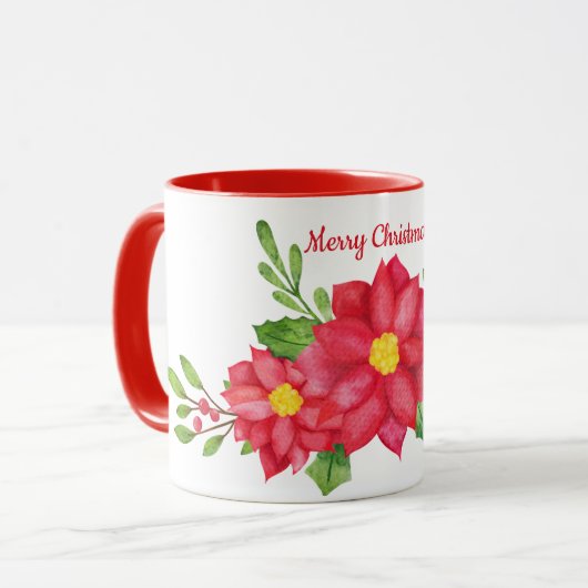 Wasserfarbe Poinsettia Weihnachtskaffee Tasse (Vorderseite Links)