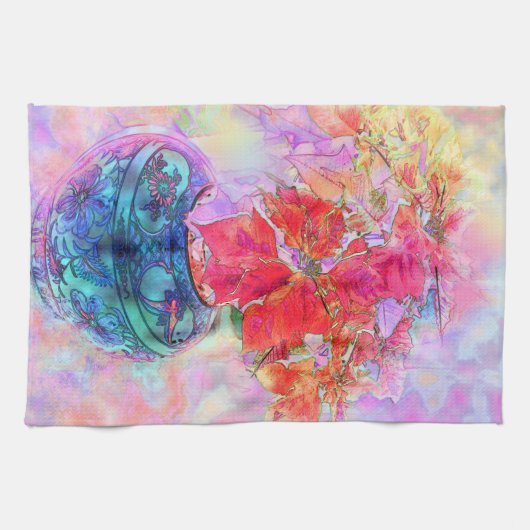 Wasserfarbe Poinsettias Geschirrtuch (Horizontal)