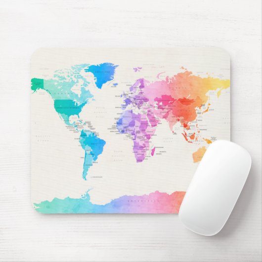 Wasserfarbe-politische Karte der Welt Mousepad (Mit Mouse)
