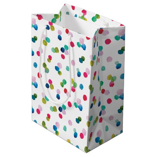 Wasserfarbe Polka Dot Poms Mittlere Geschenktüte (Rückseite Schrägansicht)