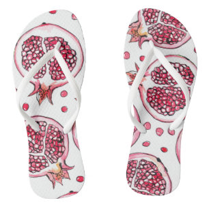 Wasserfarbe Pomegranat und Farbmuster Badesandalen