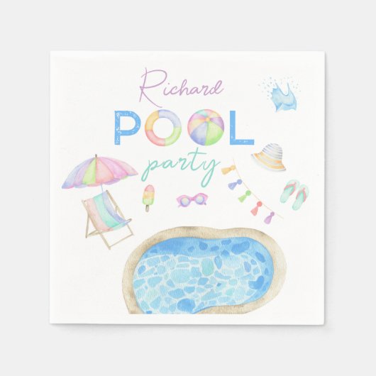 Wasserfarbe Pool Geburtstagsfeier Pool Schwimmen Serviette (Vorderseite)
