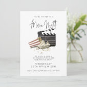 Wasserfarbe Popcorn Movie Night Einladung (Stehend Vorderseite)