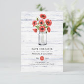 Wasserfarbe Poppy Rustic Mason Jar Wedding Save The Date (Stehend Vorderseite)