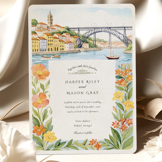 Wasserfarbe Porto Dom Luís I Bridge Wedding Einladung