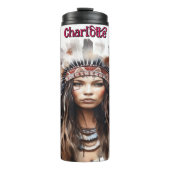 Wasserfarbe Portrait Native Featherheadresse Thermosbecher (Vorderseite)