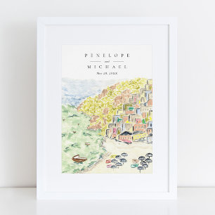 Wasserfarbe Positano Italien Hochzeit in Urlaubsor Poster