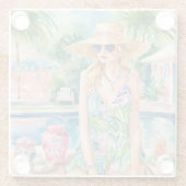 Wasserfarbe Preppy Palm Beach Girl am Pool Glasuntersetzer (Rückseite)