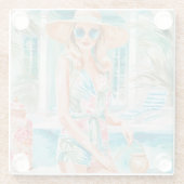Wasserfarbe Preppy Palm Beach Girl am Pool Glasuntersetzer (Rückseite)