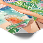 Wasserfarbe Preppy Palm Beach Girl am Pool Poster (Ecke)