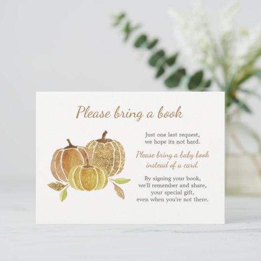 Wasserfarbe Pumpkin Baby Dusche bringen eine Book Einladung (Stehend Vorderseite)