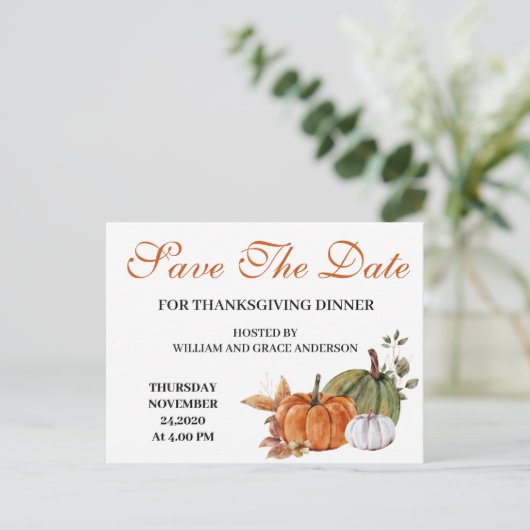 Wasserfarbe Pumpkin Erntedank Save the Date Postkarte (Stehend Vorderseite)