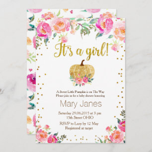 Wasserfarbe Pumpkin Fall Girl Babydusche Einladung